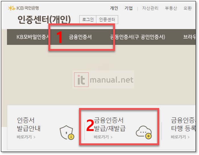국민은행 금융인증서 발급