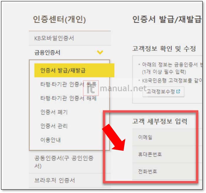 국민은행 금융인증서 발급
